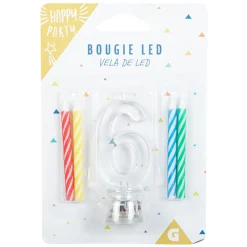 Bougie anniversaire lumineuse à led chiffre 6-Gifi Outlet