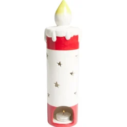 Bougie de Noël en céramique rouge et blanc Ø8,5xH29,5cm-Gifi Outlet