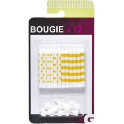Bougie jaune avec support motif pois et rayures x12-Gifi Sale