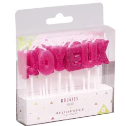Bougies Joyeux anniversaire rose à paillettes-Gifi Clearance