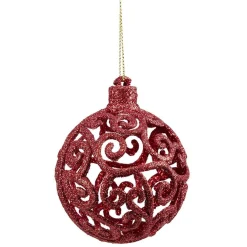 Boule de Noël ajourée motif arabesque pailleté rouge Ø8 cm x3-Gifi Online