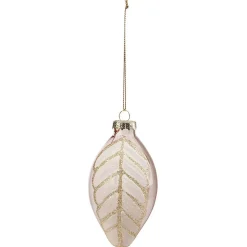 Boule de Noël allongée en verre motif feuille blanche dorée-Gifi Best