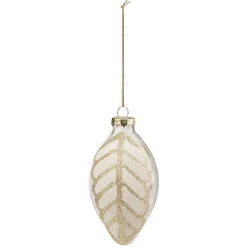 Boule de Noël allongée en verre motif feuille blanche dorée-Gifi Best