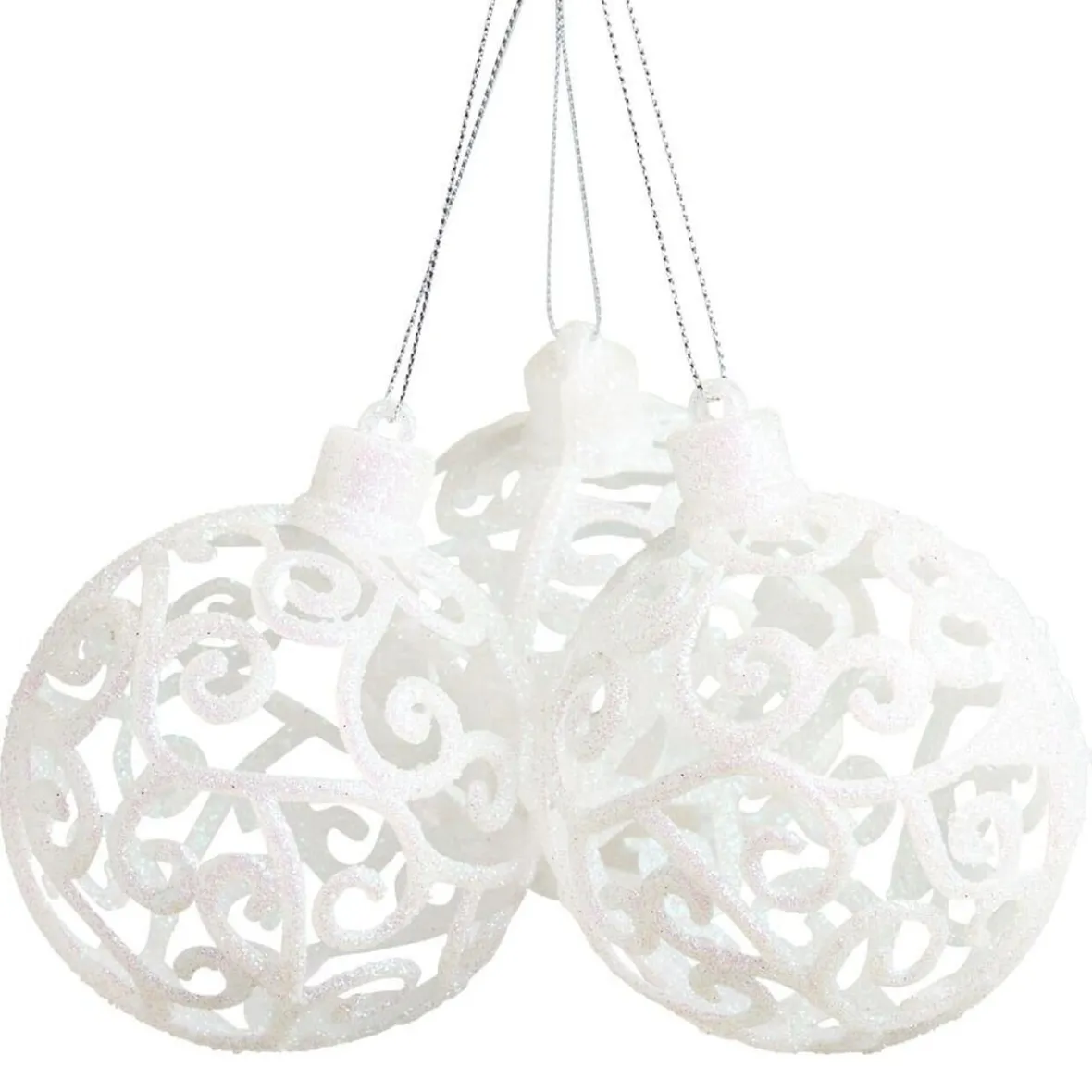 Boule de Noël baroque blanc Ø8cm x3-Gifi Online
