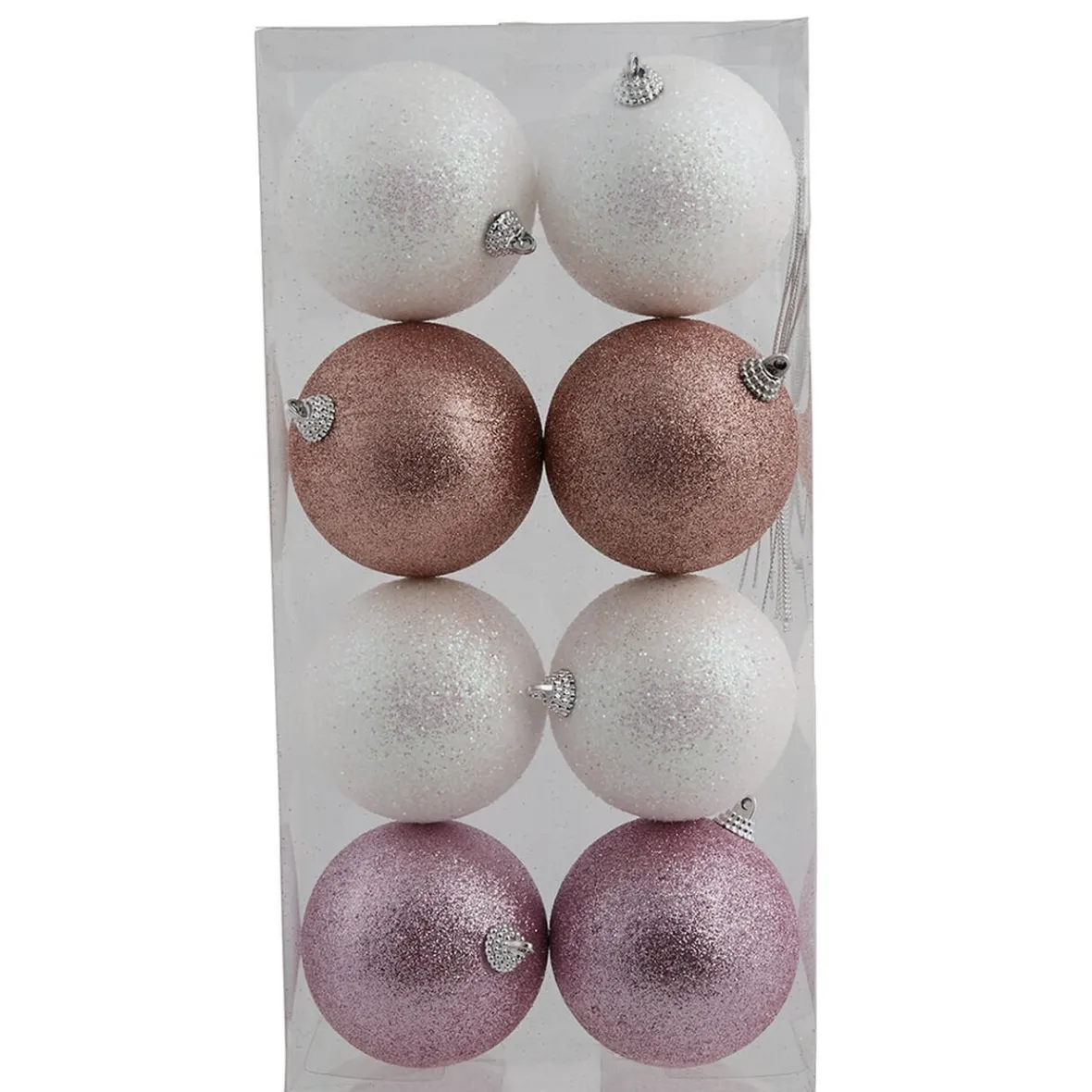 Boule de Noël blanche et rose pailletée x8-Gifi Outlet