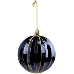 Boule de Noël bleu relief strié doré Ø8cm-Gifi Sale