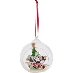 Boule de Noël Disney Mickey Minnie en verre et bois Ø8cm-Gifi Discount