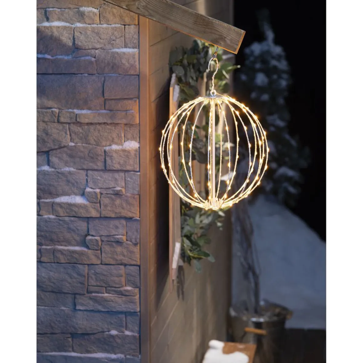 Boule lumineuse extérieur Noël métal ajouré 128 LED blanc chaud Ø30cm-Gifi Outlet