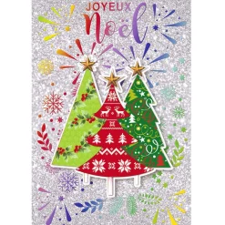 Carte Joyeux Noël argenté motif sapin vert-Gifi Outlet