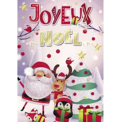 Carte Joyeux Noël personnage cartoon violet doré rouge-Gifi Hot