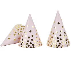 Chapeau de fête rose à poids doré en carton x 8-Gifi