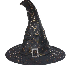 Chapeau de sorcière noir lune doré Halloween-Gifi Outlet