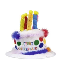 Chapeau Joyeux Anniversaire fausses bougies et plumes multicolores-Gifi Outlet