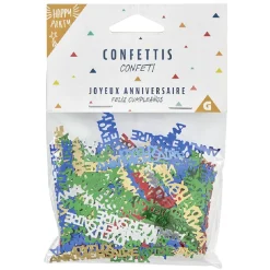 Confettis Joyeux anniversaire rouge, argenté et doré-Gifi