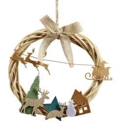 Couronne de Noël en bois avec rennes et traîneau Ø26cm-Gifi Sale