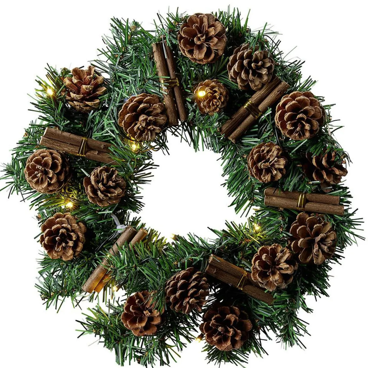 Couronne de Noël lumineuse 30 LED blanc chaud pomme de pin Ø30cm-Gifi Outlet