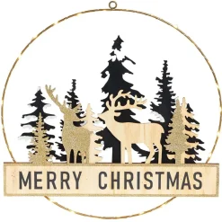 Couronne de Noël lumineuse métal et bois doré à suspendre-Gifi Hot