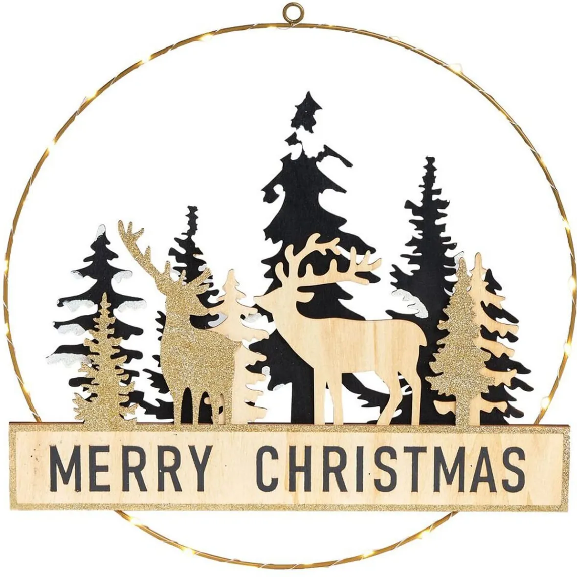 Couronne de Noël lumineuse métal et bois doré à suspendre-Gifi Hot