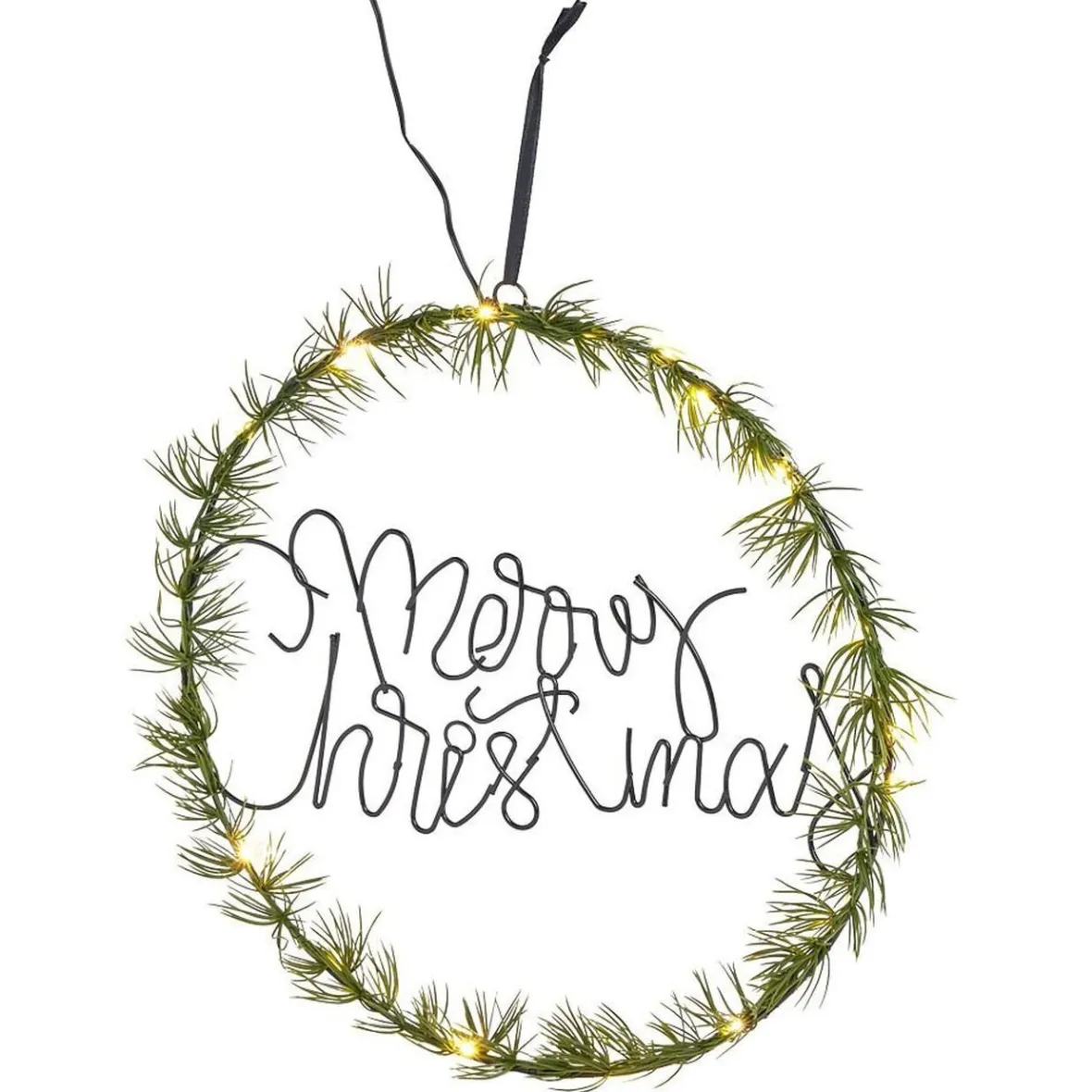 Couronne de Noël lumineuse effet branche de sapin Merry Christmas 20LED blanc chaud Ø36cm-Gifi Sale