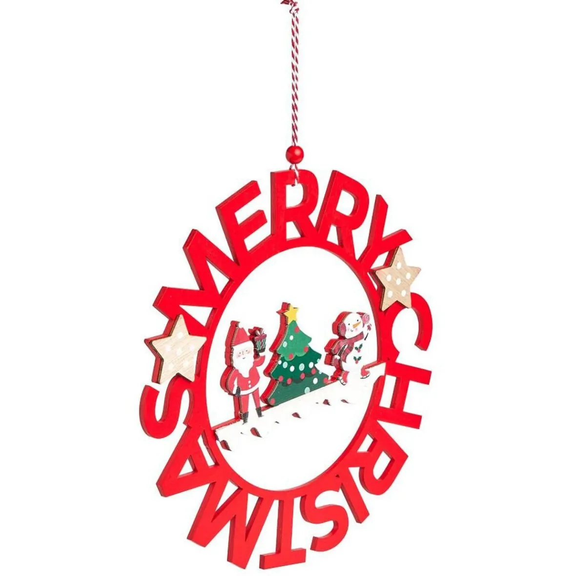 Couronne de Noël Merry Christmas en bois Ø25cm-Gifi Outlet