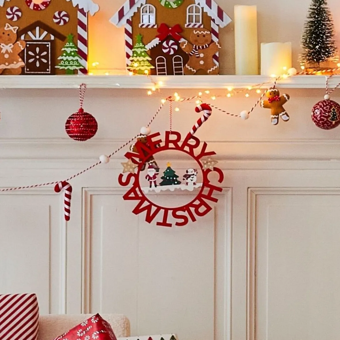 Couronne de Noël Merry Christmas en bois Ø25cm-Gifi Outlet