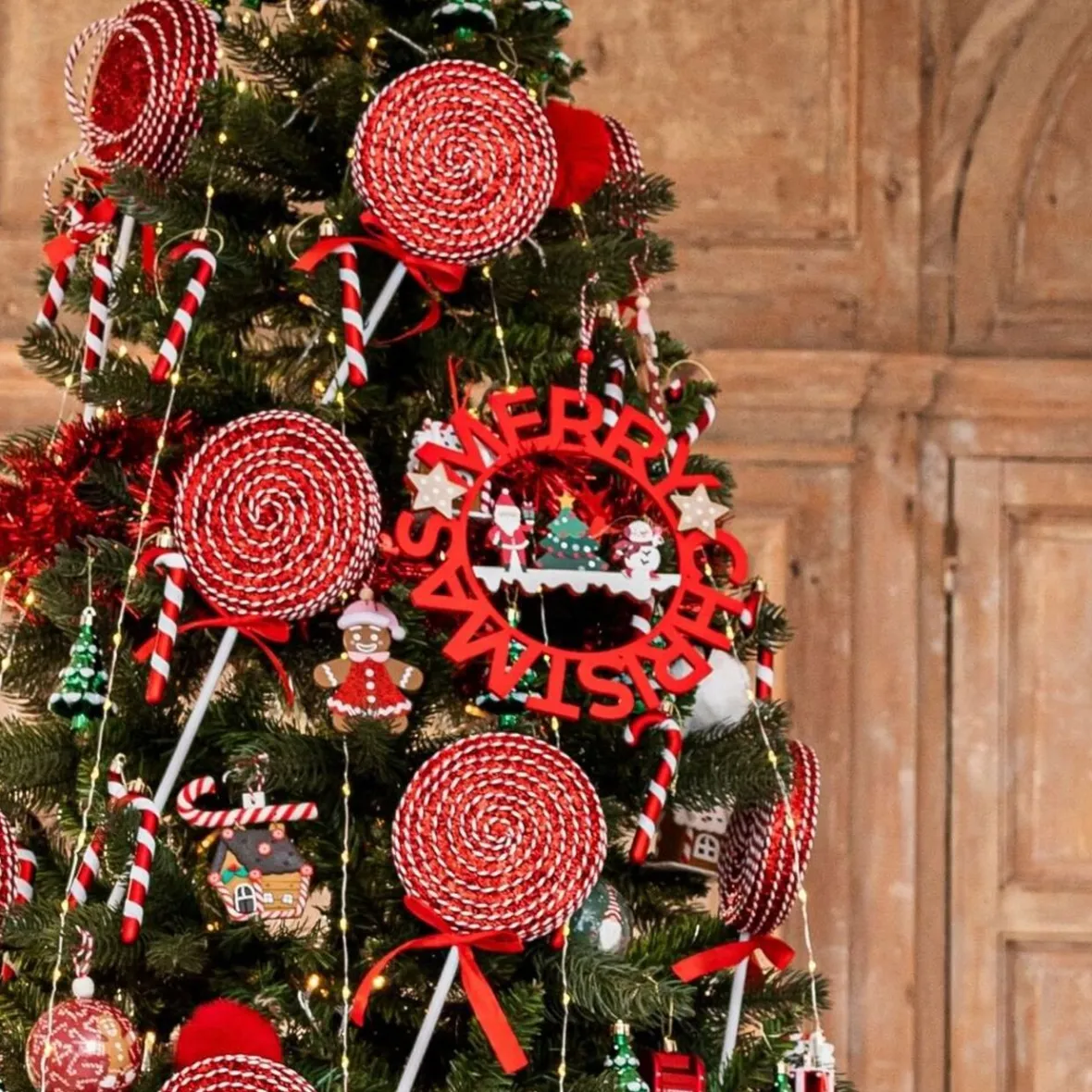 Couronne de Noël Merry Christmas en bois Ø25cm-Gifi Outlet