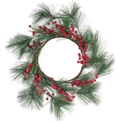 Couronne de Noël ronde branche sapin vert et baies rouges-Gifi Best