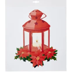 Déco fenêtre électrostatique lanterne rouge avec fleurs L31xH32 cm-Gifi Best