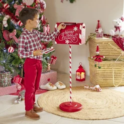 Décoration boîte aux lettres de Noël rouge et blanche H100cm-Gifi