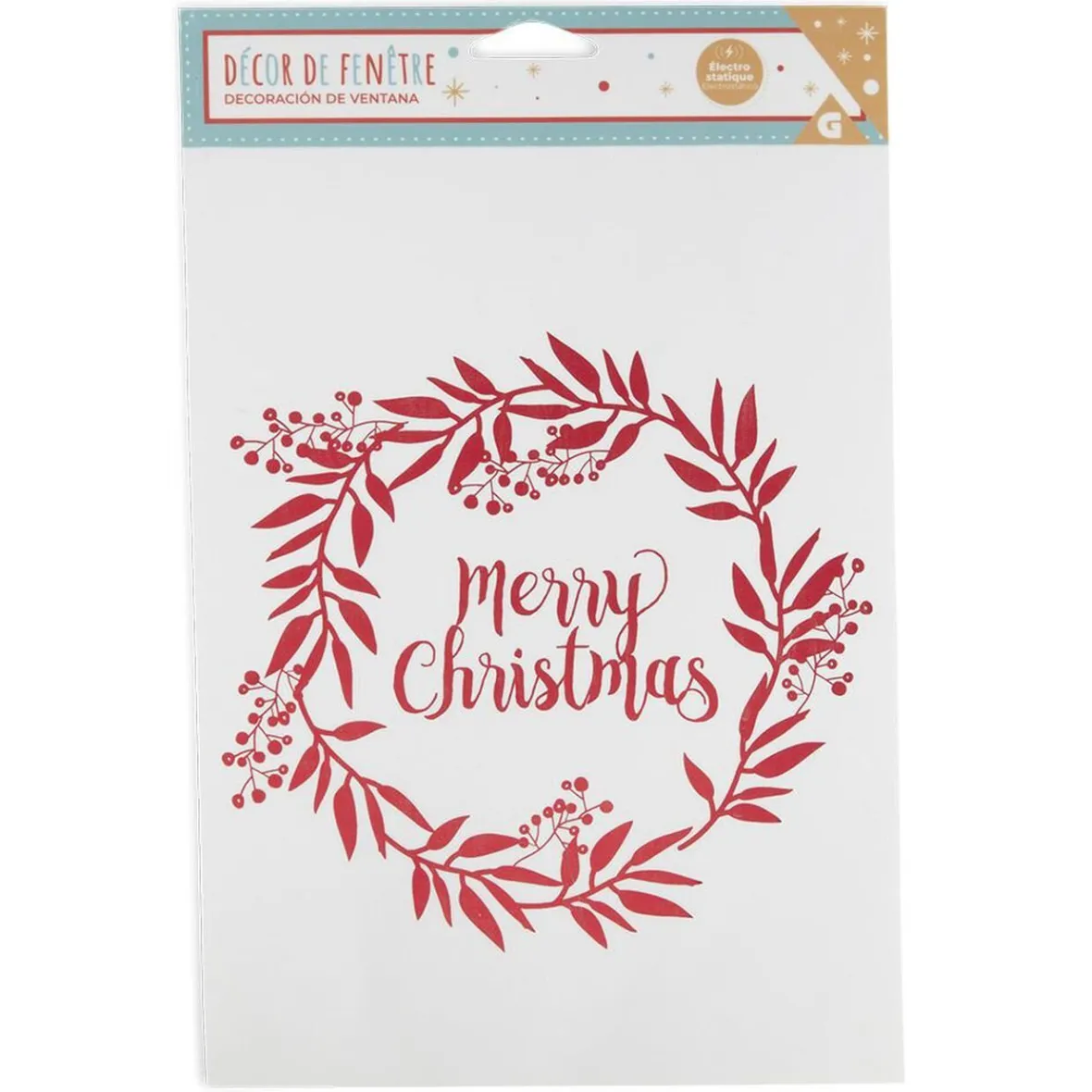 Décoration fenêtre Noël électrostatique guirlande couronne Merry Christmas rouge ou doré-Gifi Best