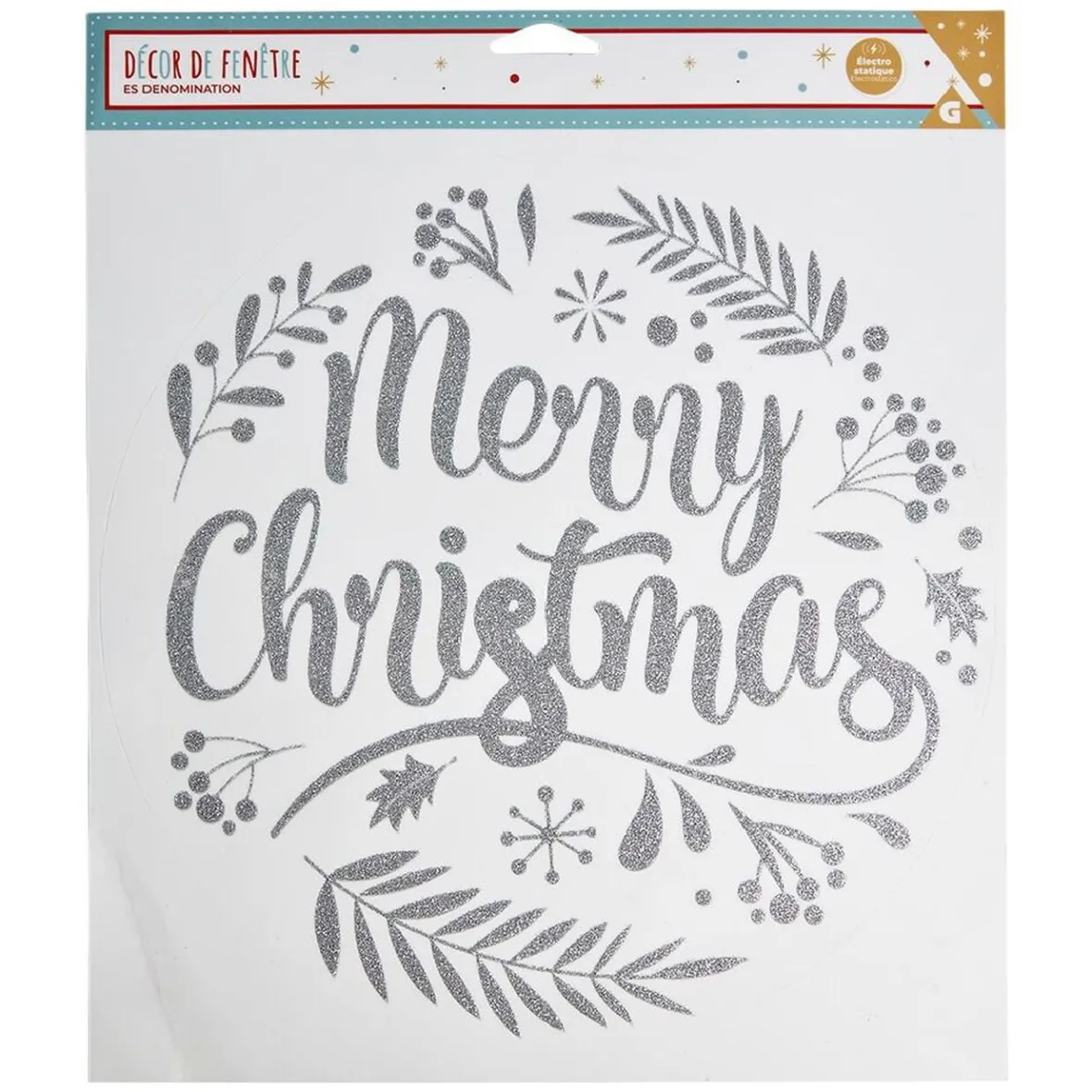 Décoration fenêtre Noël électrostatique Merry Christmas argenté-Gifi Sale