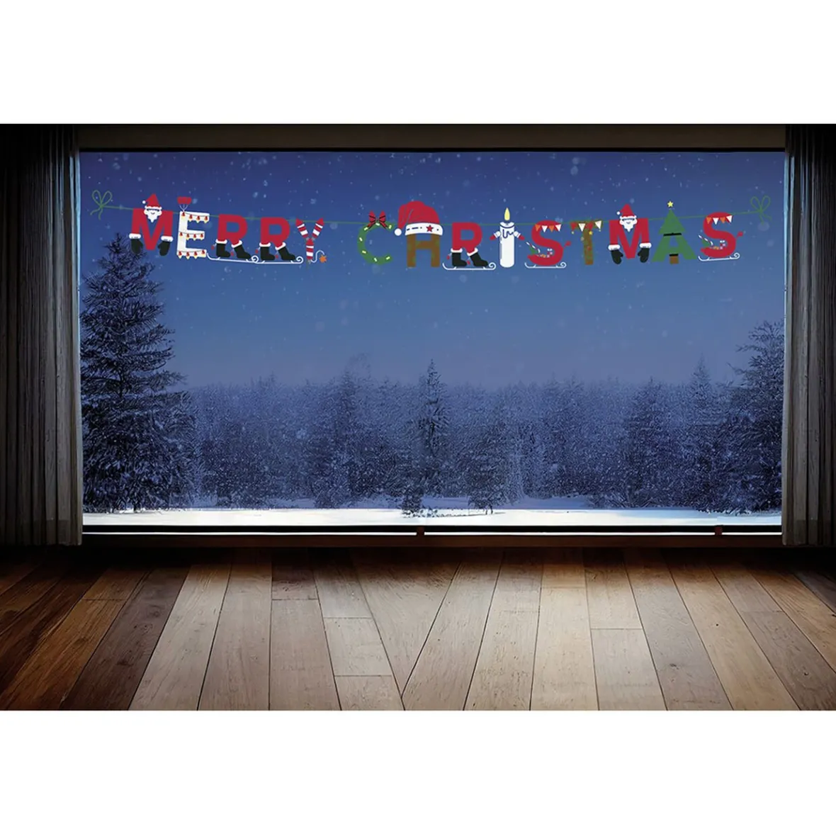 Décoration fenêtre Noël électrostatique frise Merry Christmas 120x20cm-Gifi Discount