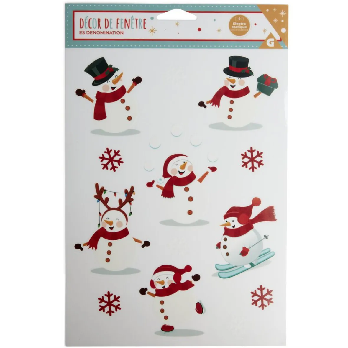 Décoration fenêtre Noël électrostatique bonhomme de neige ou pain d'épices-Gifi