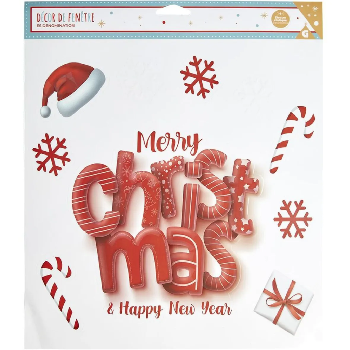 Décoration fenêtre Noël électrostatique Merry Christmas & Happy New Year-Gifi