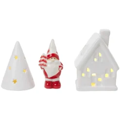 Décoration lumineuse de Noël Père Noël maisonnette porcelaine rouge et blanc x3-Gifi Hot