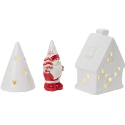 Décoration lumineuse de Noël Père Noël maisonnette porcelaine rouge et blanc x3-Gifi Hot