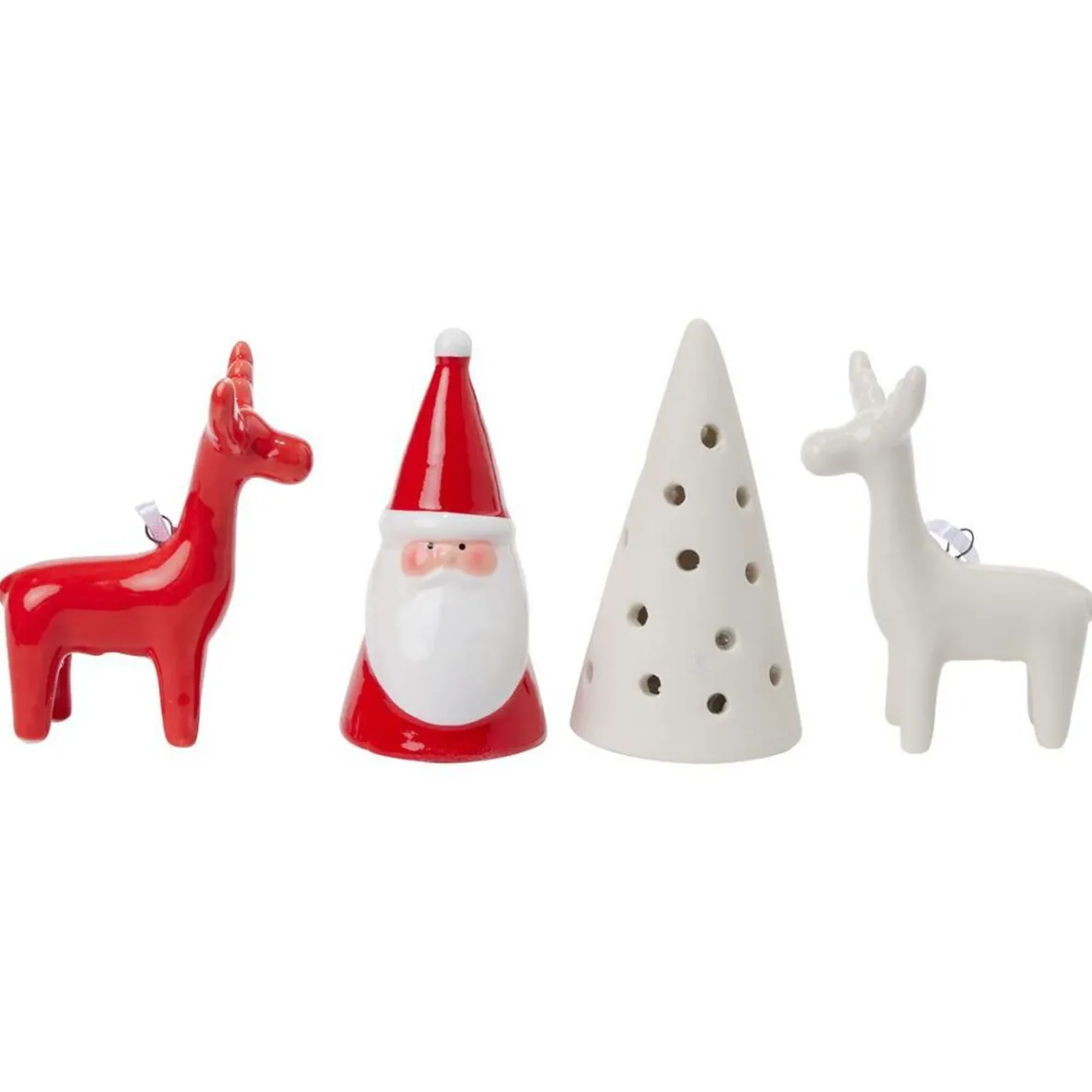 Décoration lumineuse Père Noël cerf sapin porcelaine rouge et blanc x4-Gifi Discount