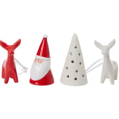 Décoration lumineuse Père Noël cerf sapin porcelaine rouge et blanc x4-Gifi Discount