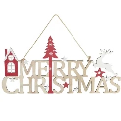Décoration Merry Christmas en bois à suspendre 42x21,5cm-Gifi Outlet