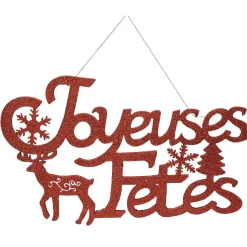 Décoration murale Joyeuses Fêtes pailleté rouge-Gifi