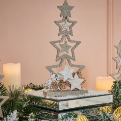 Décoration sapin en bois forme étoile pailleté doré 12xH26cm-Gifi Discount