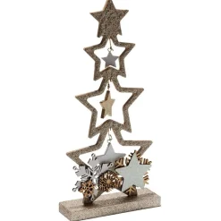 Décoration sapin en bois forme étoile pailleté doré 12xH26cm-Gifi Discount