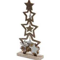 Décoration sapin en bois forme étoile pailleté doré 12xH26cm-Gifi Discount