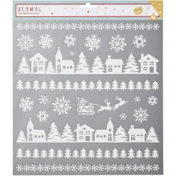 Décoration stickers de Noël motif paysage blanc pailleté 32x31cm-Gifi Sale