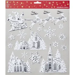 Décoration stickers de Noël motif 3D village et Père Noël blanc argent-Gifi Best