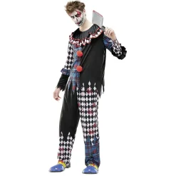 Déguisement adulte clown ensanglanté damier Halloween-Gifi Outlet