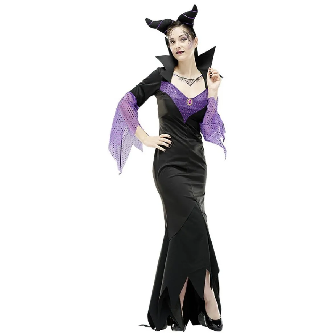 Déguisement adulte Halloween reine maléfique noir violet taille S-Gifi
