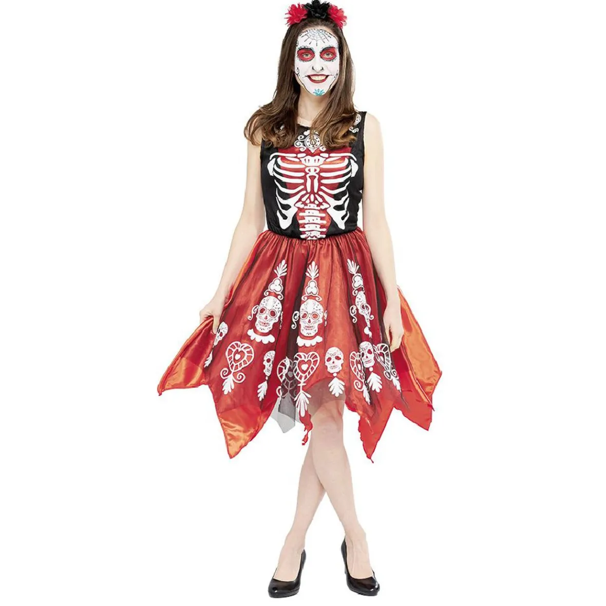 Déguisement adulte Halloween squelette robe et serre-tête Taille S-Gifi Discount