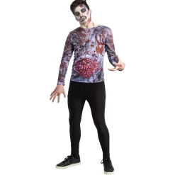 Déguisement adulte Halloween zombie trompe-l'oeil tshirt -Taille unique-Gifi Outlet