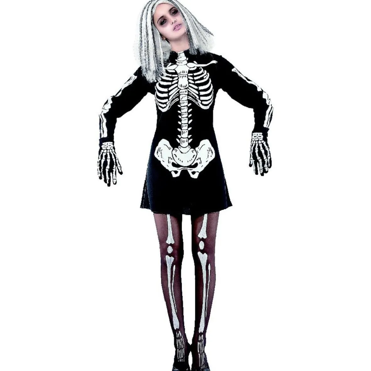 Déguisement adulte Halloween squelette tunique noir et blanc - Taille L-Gifi Clearance